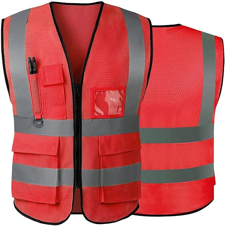 Reflective Safety Vest for Women Men High Visibility Security With Pocket Zipper Front Meet ANSI/ISEA Standard