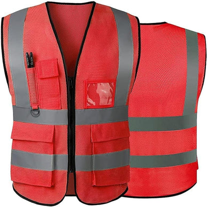 Reflective Safety Vest for Women Men High Visibility Security With Pocket Zipper Front Meet ANSI/ISEA Standard