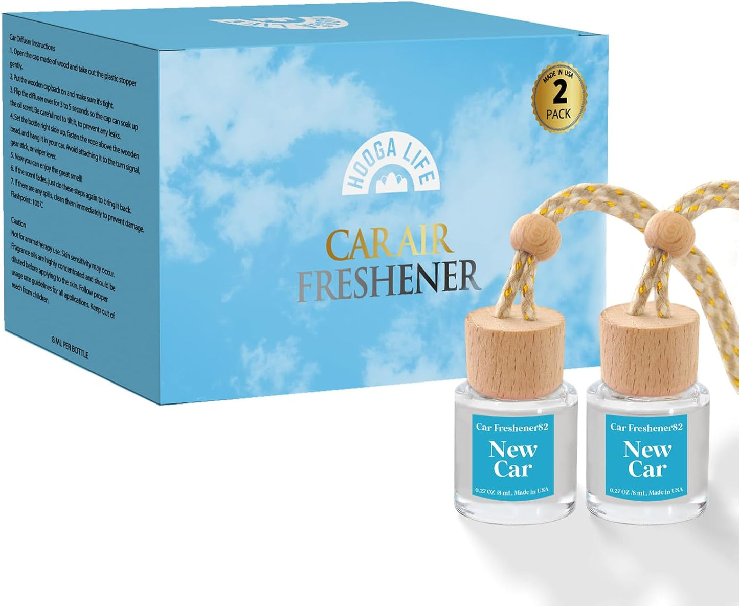 HoogaLife Car Air Freshener Diffuser 2 Pack Hanging Air Freshener Diffuser - Vanilla Cream Fragrance Oil Air D iffuser for Car, 45+ days Long Lasting Fragrance Made in USA C ar Air Fresheners (V54)