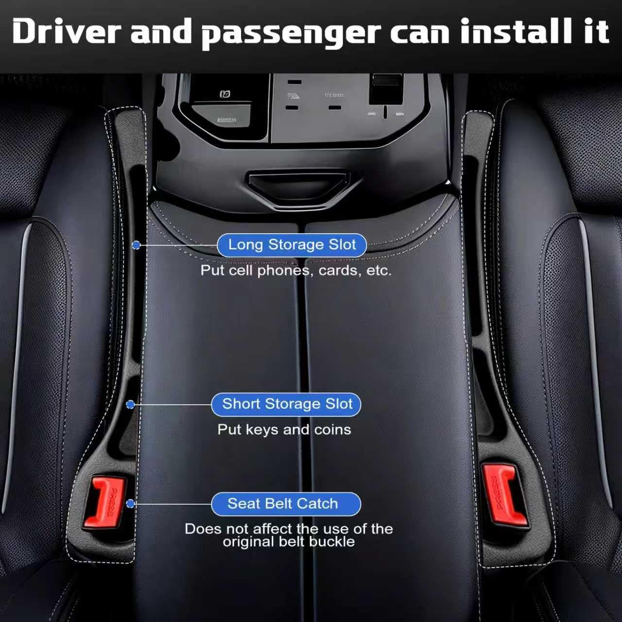 4PCS Car Seat Gap Filler Organizer, Universal Car Seat GapBlocker with Storage Slot, Leak-Proof Seat Gap Plug for Car SUV Truck,Automotive Interior Accessories, Black