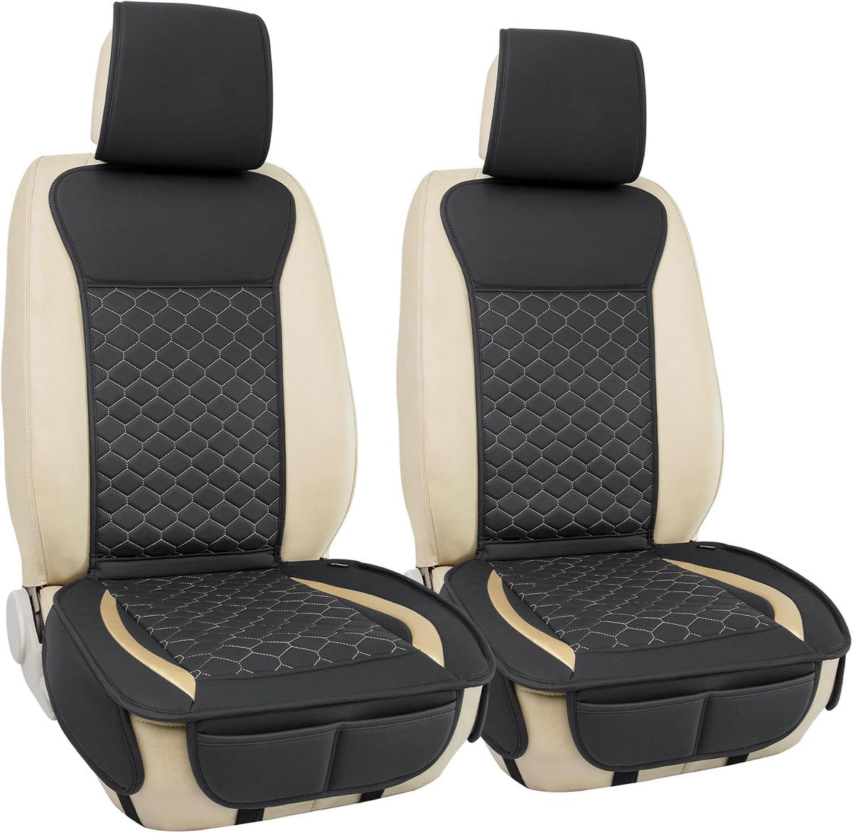Elantrip 2PCs Front Car Seat Covers Leather Water Proof Seat Protector Universal fit for Most Cars SUVs and Trucks Black