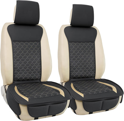 Elantrip 2PCs Front Car Seat Covers Leather Water Proof Seat Protector Universal fit for Most Cars SUVs and Trucks Black