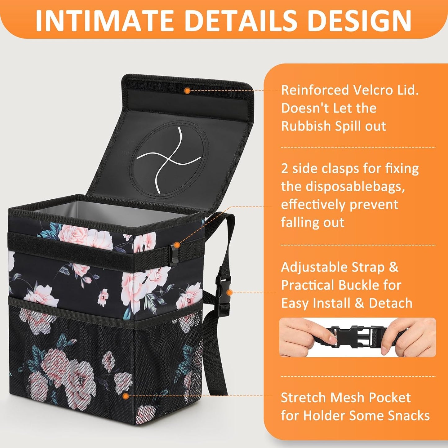 Vankor Car Trash Can Bin with Lid Hanging for Back Seat, Car Accessories for Women Men Leak Proof Automotive Garbage Cans Leakproof Vehicle Trash Can for Truck SUV Black