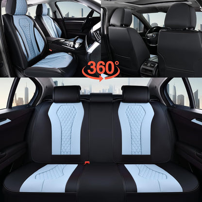 Coverado Seat Covers, Car Seat Covers Full Set, Black Car Seat Cover, Car Seat Covers Front Seats Back Seat Cover, Waterproof Car Seat Cushion, Leather Seat Covers Seat Protector Fit for Most Cars