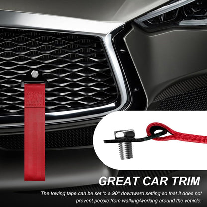 Racing Tow Strap, Stylish JDM Car Bumper Tow Strap Trailer Hook Belt for Decoration, Heavy Duty Nylon Traction Rope Universal Fit for Front or Rear Front Bumper (Black)