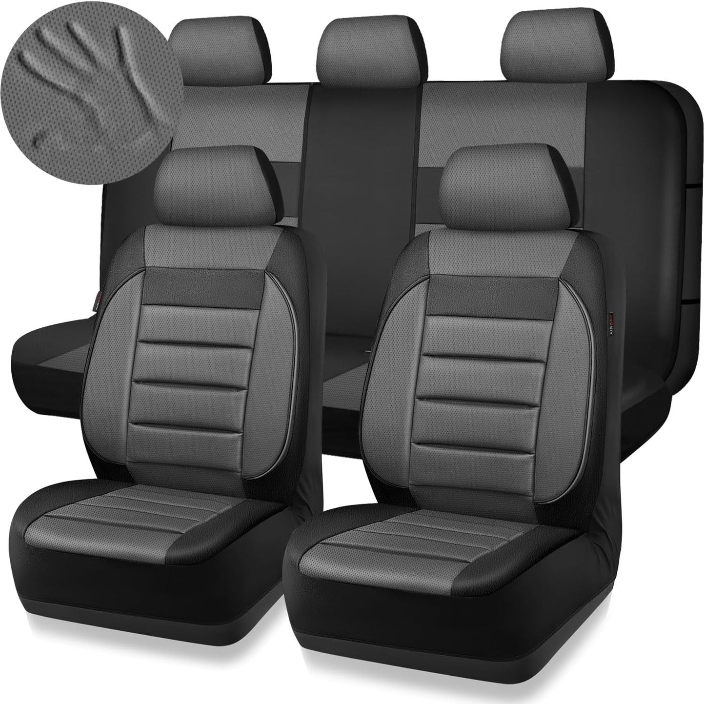 CAR PASS Faux Leather Car Seat Covers Front Seats Only, 3D Foam Support Car Seat Covers, Universal fit for Trucks Vans SUVs Sedans Automotive Comfortable, Airbag Compatible 2 Pieces Front Solid Black