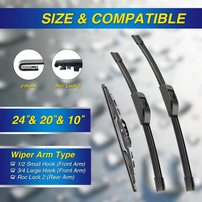 5 PLUS® Silicone Windshield Wipers Replacement for 2019-2024 Toyota RAV4/ 2006-2015 Mazda 5 Wiper Blades(Set of 3), Windshield Wiper Blades For My Car-26"/16"/12" - Colors B