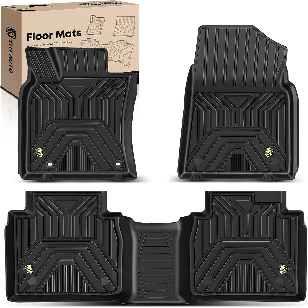 YHTAUTO Floor Mats Compatible with Toyota Avalon 2019-2023, TPE Floor Liners All-Weather Protection Custom Fit, 1st & 2nd Row, Set of 3