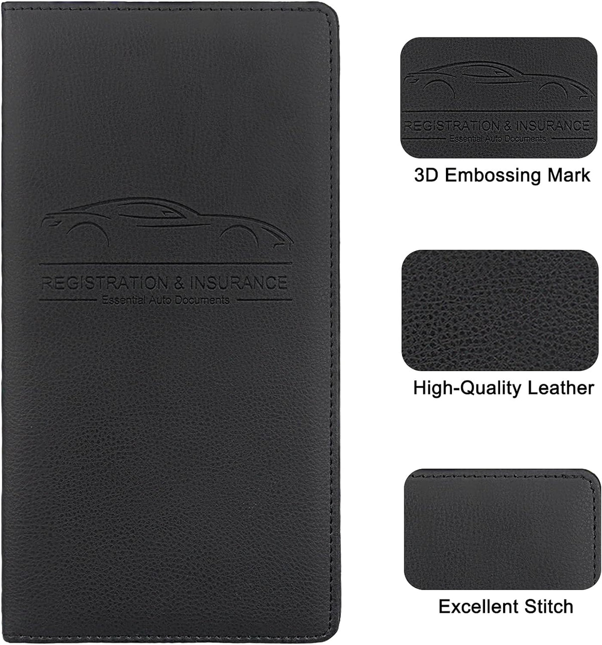LumiMokki Premium Car Registration & Insurance Card Holder with Magnetic Shut, Vehicle Glove Box Car Organizer - For Documents, Cards, License (Black)