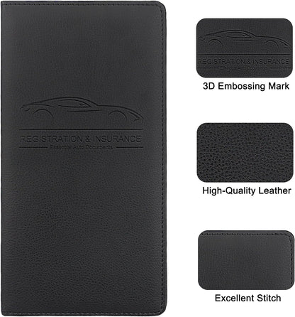 LumiMokki Premium Car Registration & Insurance Card Holder with Magnetic Shut, Vehicle Glove Box Car Organizer - For Documents, Cards, License (Black)