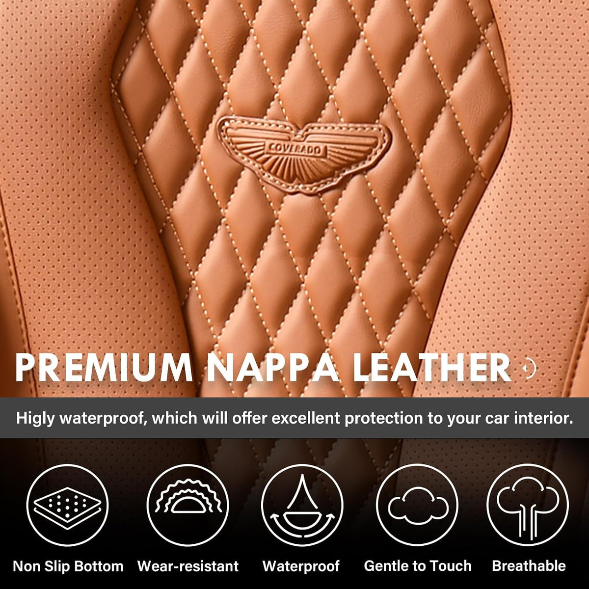 Coverado Seat Covers, Car Seat Covers Full Set, Black Car Seat Cover, Car Seat Covers Front Seats Back Seat Cover, Waterproof Car Seat Cushion, Leather Seat Covers Seat Protector Fit for Most Cars