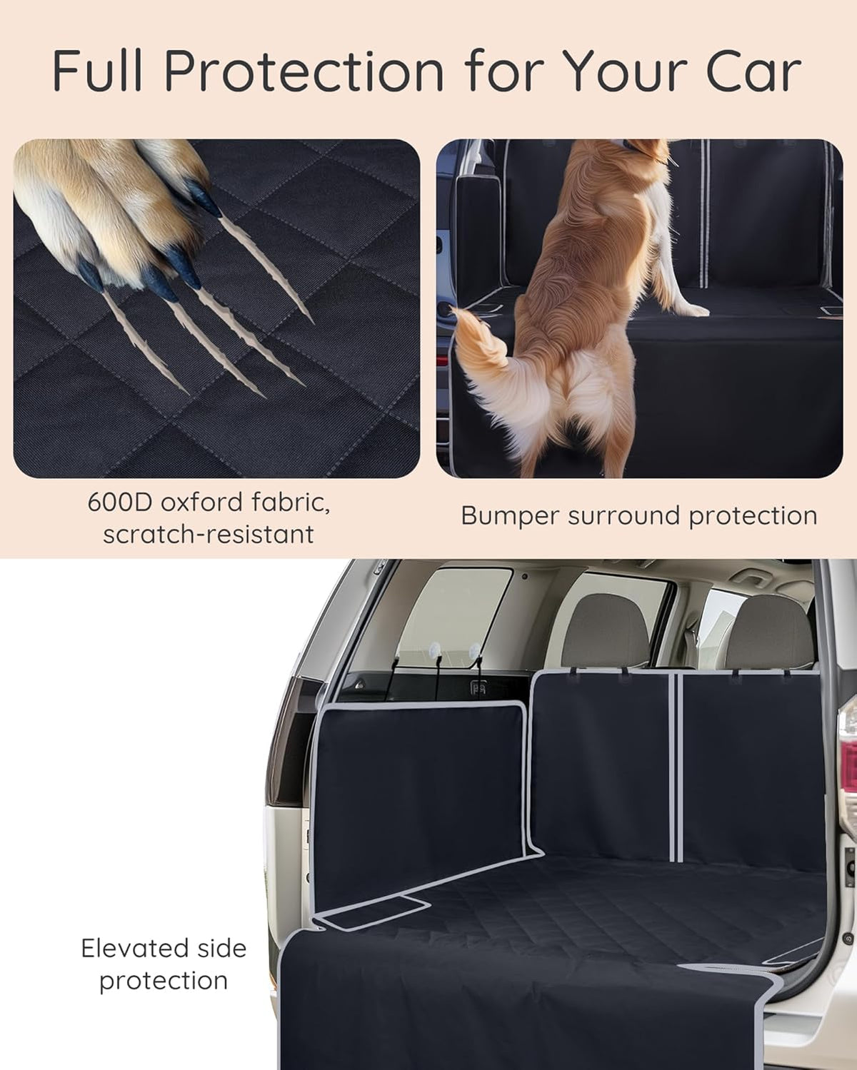 SUV Cargo Liner Waterproof Scratch-Resistant for Dogs Pet Trunk Mat with Non-Slip Bumper Flap Protector Heavy-Duty Cover for Sedans SUV