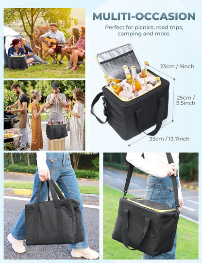 Oasser Car Trunk Organizer, 3 Compartments Collapsible Waterproof Car Organizer Storage with Foldable Cover, Reflective Strip, Non-Slip Bottom, 4 Mesh Pockets for SUV/Truck/Sedan/Camping/Road Trip