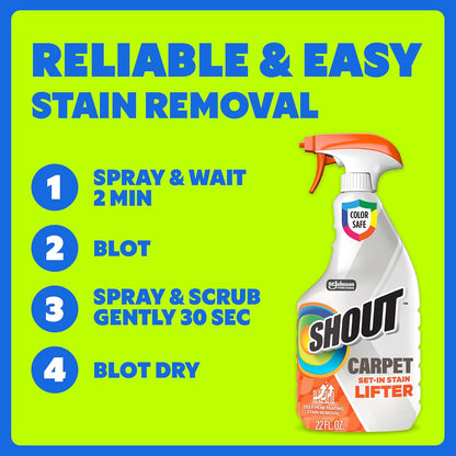 Shout Carpet Set-In Stain Lifter Spray, Rug & Carpet Cleaner, Color Safe and Fast Acting Spot & Stain Remover, 22 oz Trigger Spray