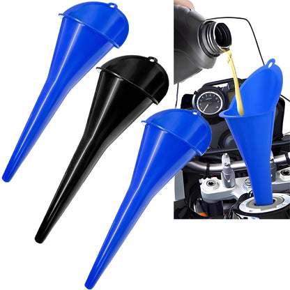 3-Pack Long-Neck Oil Funnels, 11" Multi-Purpose Funnels for Automotive & Motorcycle Use – Reusable Funnel for Oil, Gas & Transmission Fluid (Orange&Blue&Black)