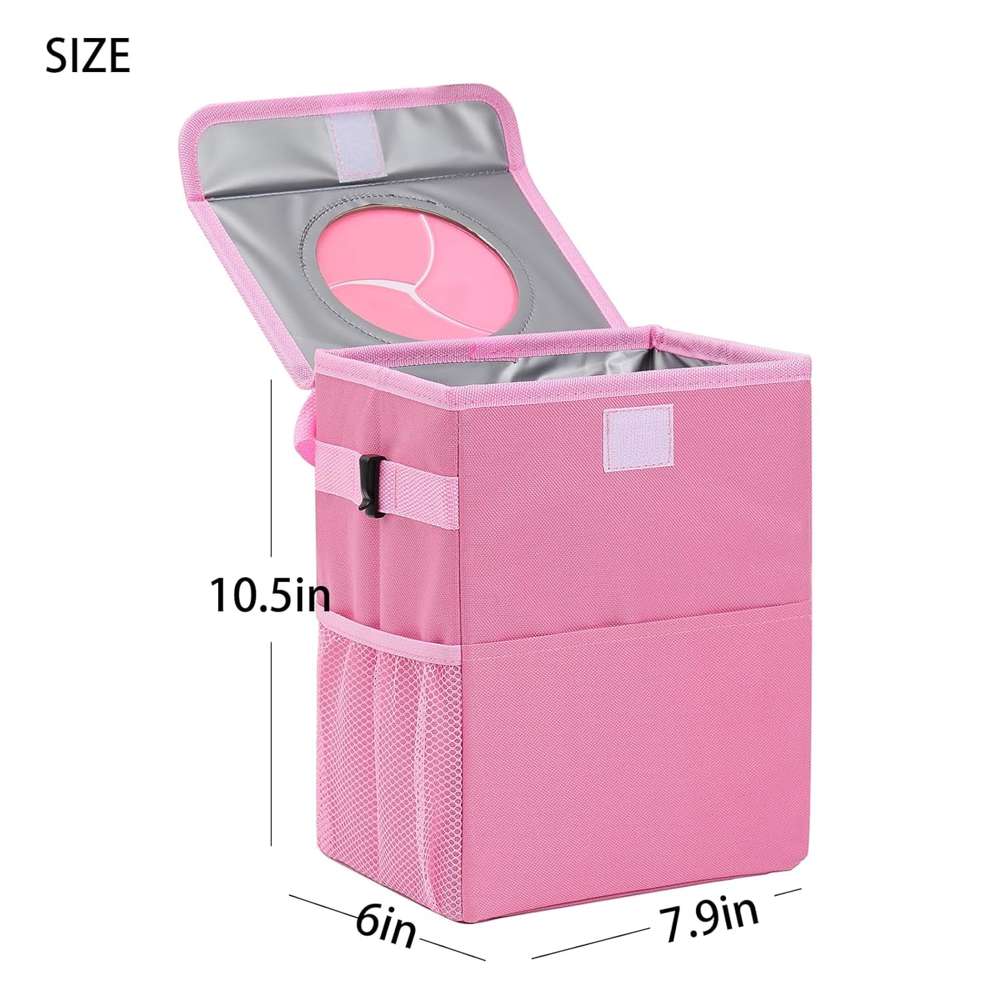 AOKJOY Car Garbage can with lid Leak Proof Vehicle Trash Can 3 Storage Pockets Hanging Waterproof car Trash Bag for SUV Beige
