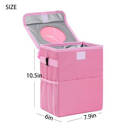 AOKJOY Car Garbage can with lid Leak Proof Vehicle Trash Can 3 Storage Pockets Hanging Waterproof car Trash Bag for SUV Beige