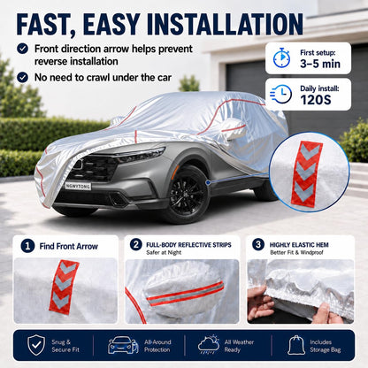 Car Cover for Sedan, Waterproof All Weather Heavy Duty, 360° Underbody Wrap Windproof Design, Quick Install Outdoor Vehicle Cover, Fits 186-193 in