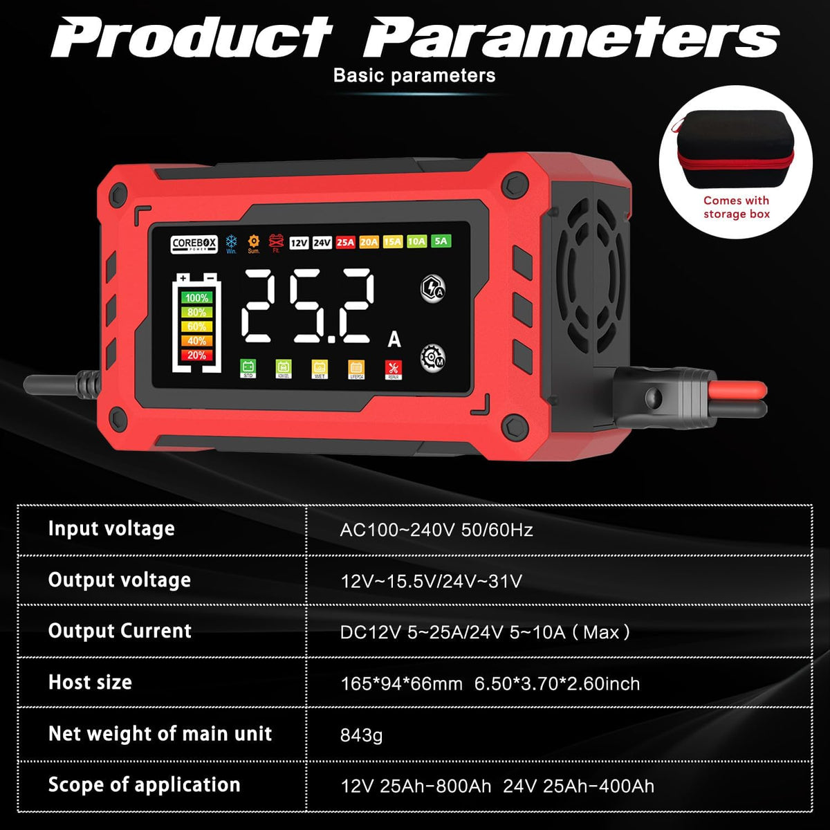 Corebox Battery Charger 6-Amp 12V Automatic Smart Battery Trickle Charger, Battery Maintainer Desulfator with Temperature Compensation for Car Truck Motorcycle Lawn Mower Marine