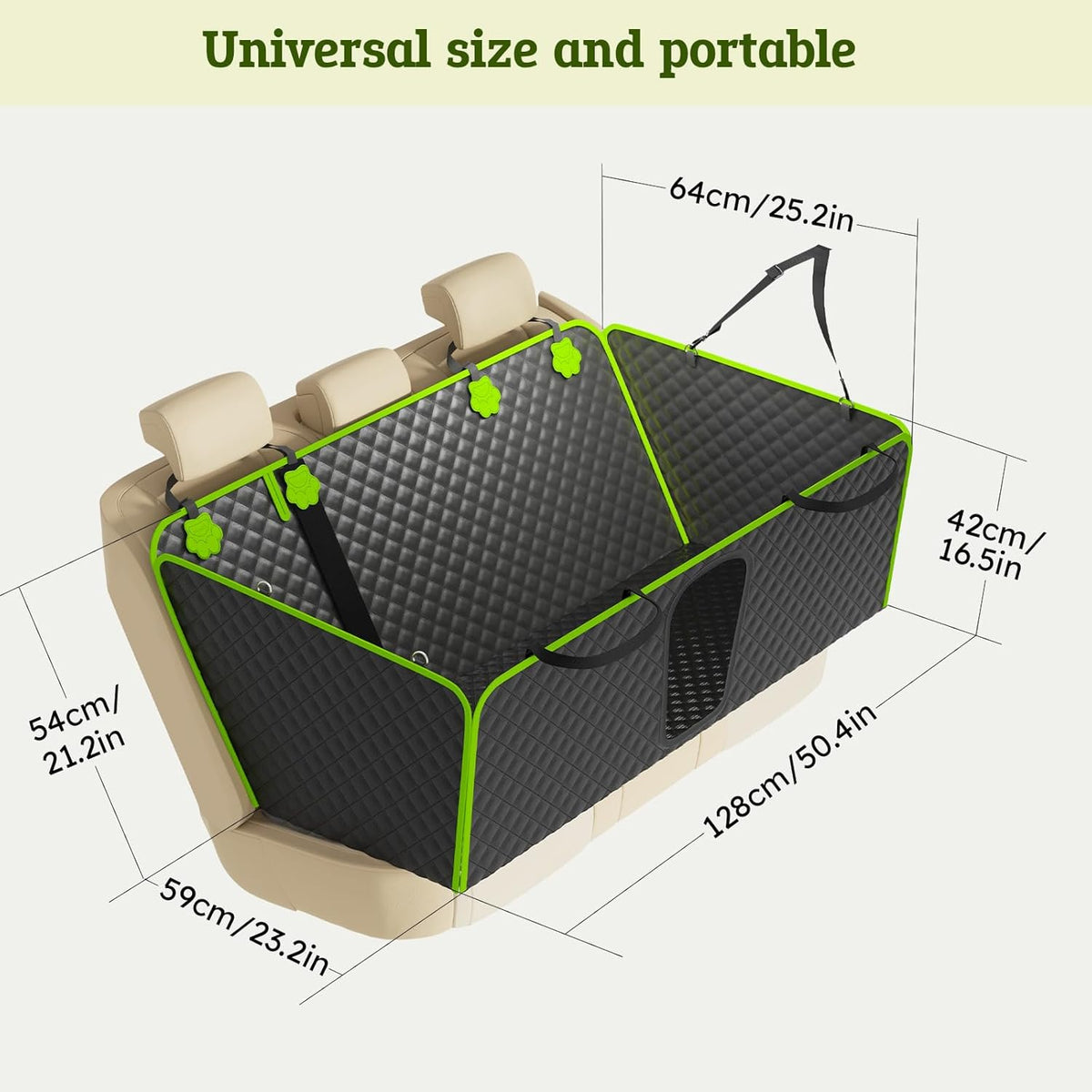 Dog Car Seat Cover for Back Seat, Waterproof Leather Fabric Back Seat Extender for dogs 52.4 * 24.4in, Foldable in The Car, Hard PVC Panels Bottom Support to 330 lbs, for Cars/Mid-Size SUV/Small Truck