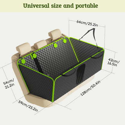 Dog Car Seat Cover for Back Seat, Waterproof Leather Fabric Back Seat Extender for dogs 52.4 * 24.4in, Foldable in The Car, Hard PVC Panels Bottom Support to 330 lbs, for Cars/Mid-Size SUV/Small Truck