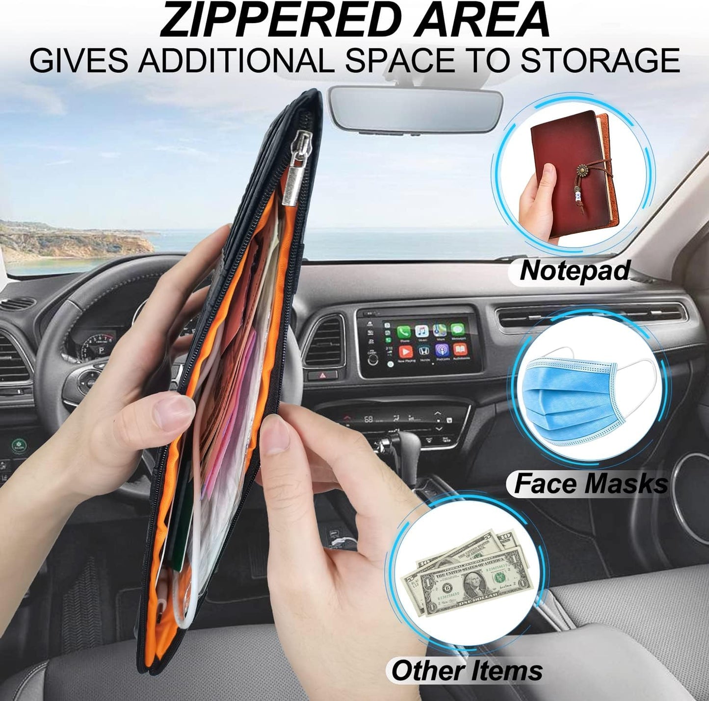 Keedolla Car Sun Visor Organizer, Truck Visor Organizer Car Sun Storage Pocket Pouch Case Bag for Sunglasses, Cards, Pens and Document - Pink