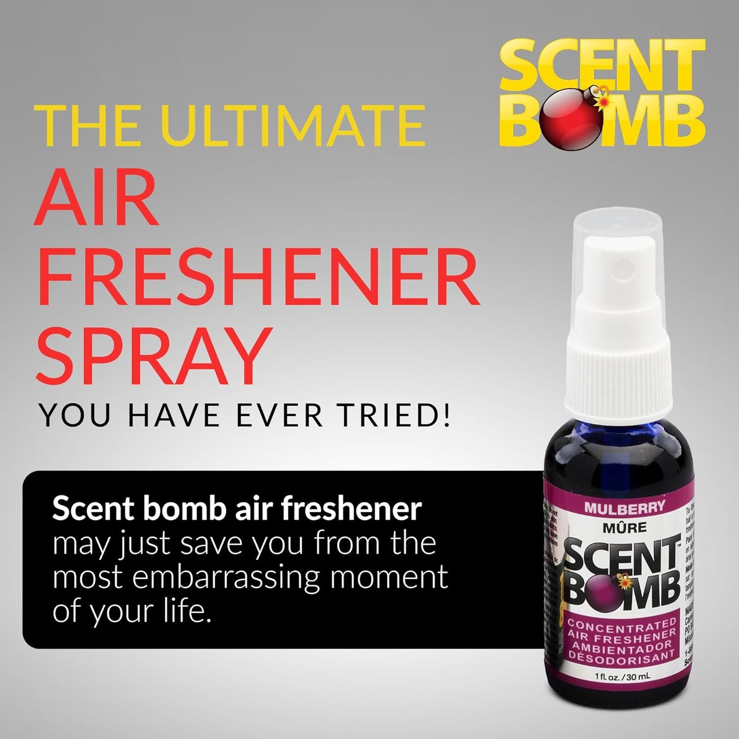 Scent Bomb Air Freshener Spray, Long-Lasting Odor Eliminator - Effective Deodorizer for Home & Car, Fresh Room Spray for Kitchen, Bathroom & Smell Neutralizer - 1 oz Pack of 4, Black Cherry Scent
