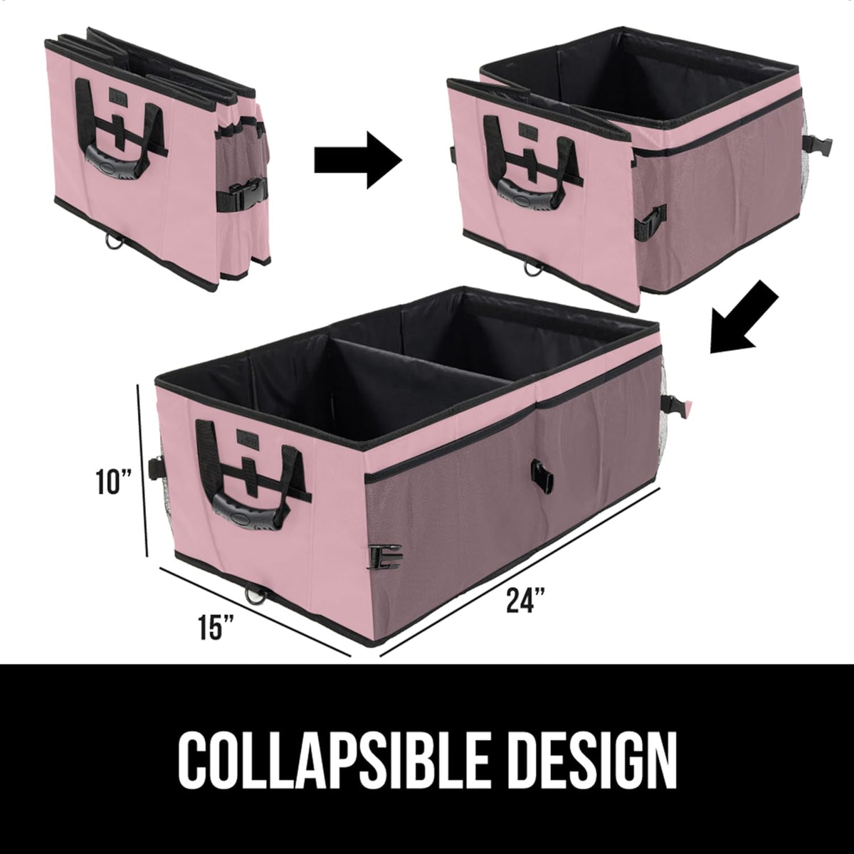 GORILLA GRIP Trunk Organizer for SUV and Cars, Large Capacity Collapsible Car Trunk Storage Organizer, Heavy Duty Car Accessories, Gifts for Mom and Dad, Slip & Water Resistant Multi Compartment Black