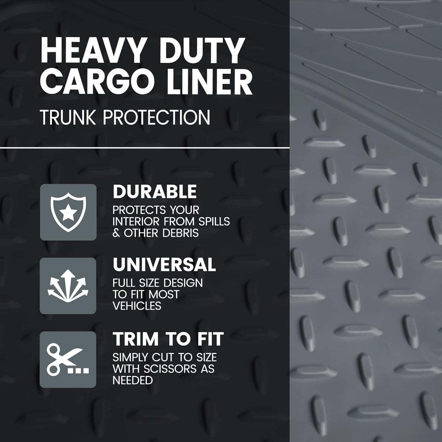 Heavy Duty Cargo Liner Floor Mat-All Weather Trunk Protection, Trimmable to Fit & Durable HD Rubber Protection for Car SUV Sedan Auto
