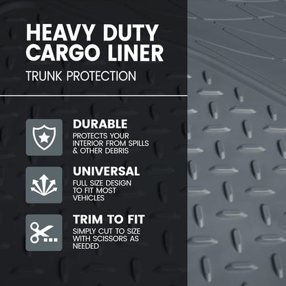 Heavy Duty Cargo Liner Floor Mat-All Weather Trunk Protection, Trimmable to Fit & Durable HD Rubber Protection for Car SUV Sedan Auto