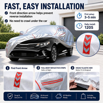 Car Cover for Sedan, Waterproof All Weather Heavy Duty, 360° Underbody Wrap Windproof Design, Quick Install Outdoor Vehicle Cover, Fits 186-193 in