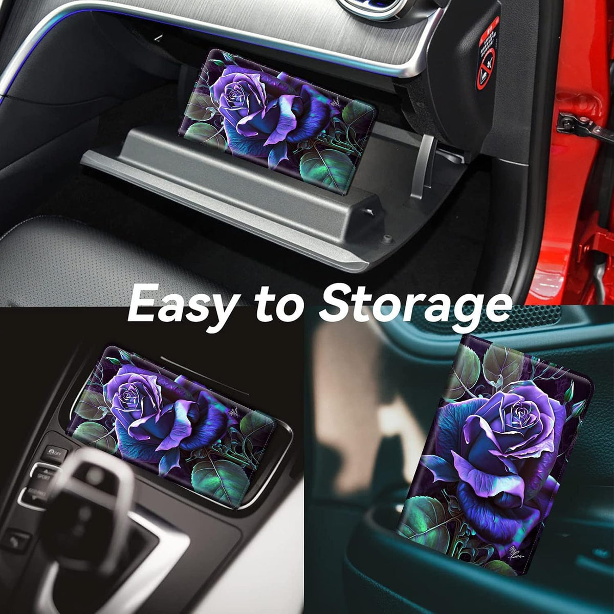 Car Registration and Insurance Holder, Leather Car Glove Box Organizer, Cool Car Accessories for ID, Driver's License Cards & Essential Document, business cards, Men&Women, Retro Audio Cassette