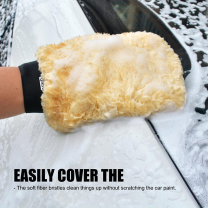Car Wash Mitt Microfiber Scratch Free,Premium Chenille Ultra-Soft Car Wash Gloves,Thickened Inside Coated Swirl-Free Finish 5-Finger Design Detailing for Cleaning Car Wash Brush,2-Pack Yellow