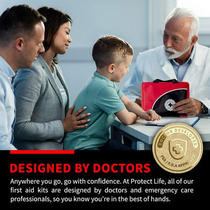 Protect Life Doctor Developed Mini First Aid Kit, 100 Piece Waterproof Emergency Kit for Car, Boat, Camping & Travel, Includes Emergency Blanket, Tourniquet & First Aid Guide