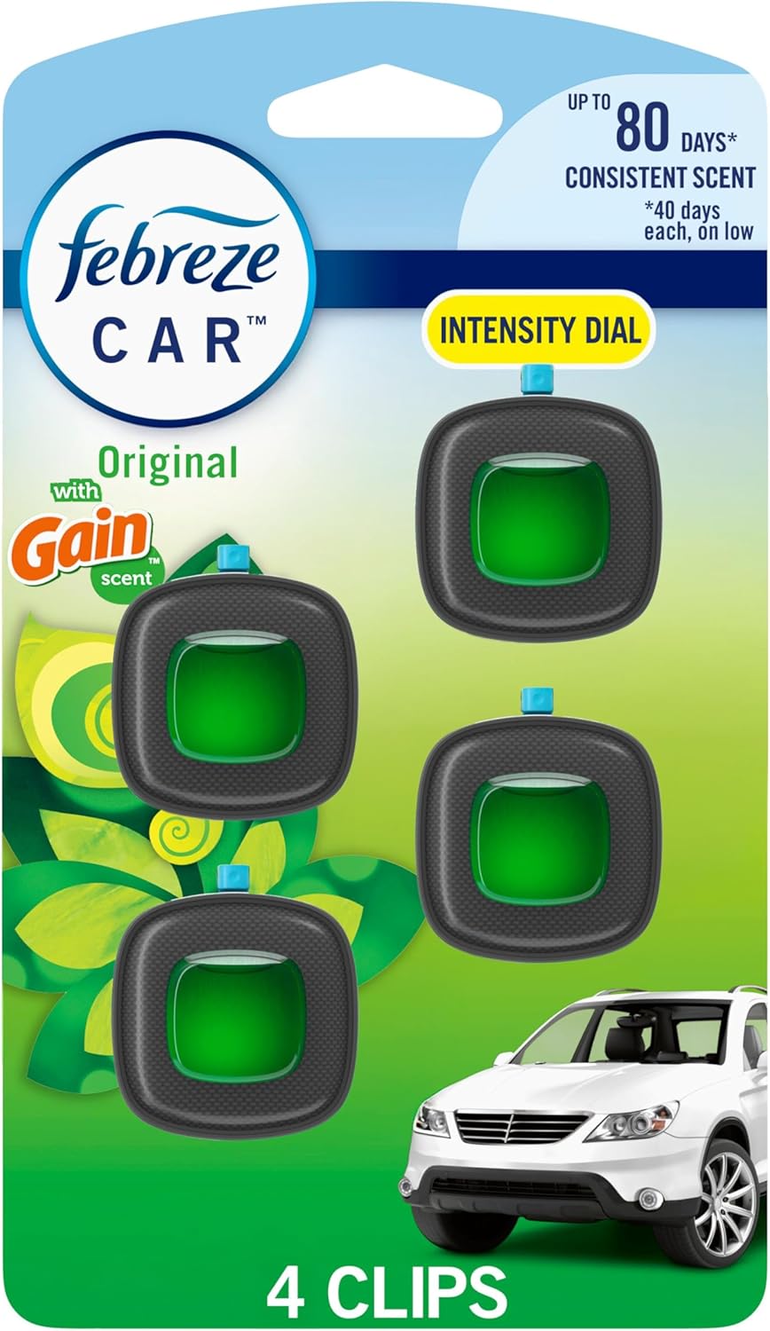 Febreze Car Air Freshener, Odor-Fighting Automotive Vent Clip, Scented Car Accessories, Long Lasting for Strong Odors, Hawaiian Aloha Scent, 4 Count