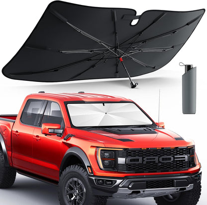 DMJN Umbrella Windshield Sun Shade - Medium, Car Sunshade for Front Windshield [Nano Ice-Crystal Coatings] UPF50+ Heat & UV Block, Protect Interior & Keep Cooler Universal for Car, SUV, Truck