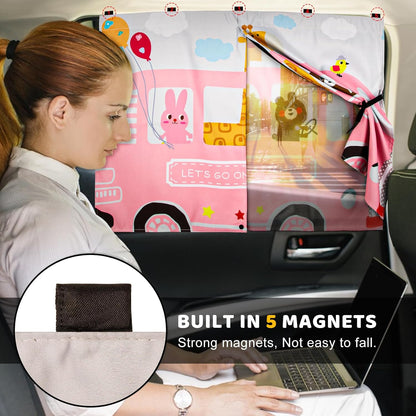 Car Window Shades, 2 PCS Magnetic Double Layer Auto Sun Shade for Side Windows Privacy Full Covers/Half Shade Options Back Car Window Curtains for Baby Protection