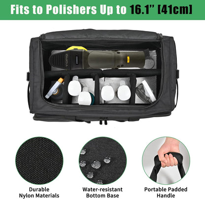 Extra Large Car Detailing Bag, Cleaning Caddy with Lid and Handle for Auto Detailing Supplies, Car Cleaning Storage Trunk Organizer for Polisher and Vehicle Wash Tools, Black
