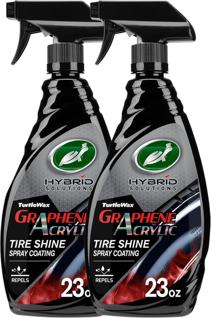Turtle Wax Hybrid Solutions Graphene Acrylic Tire Shine Spray Coating, Long-Lasting Rich Black Shine, No-Sling, Water-Resistant Tire Dressing with UV and Dirt Repellent Protection, 23oz (Pack of 1)