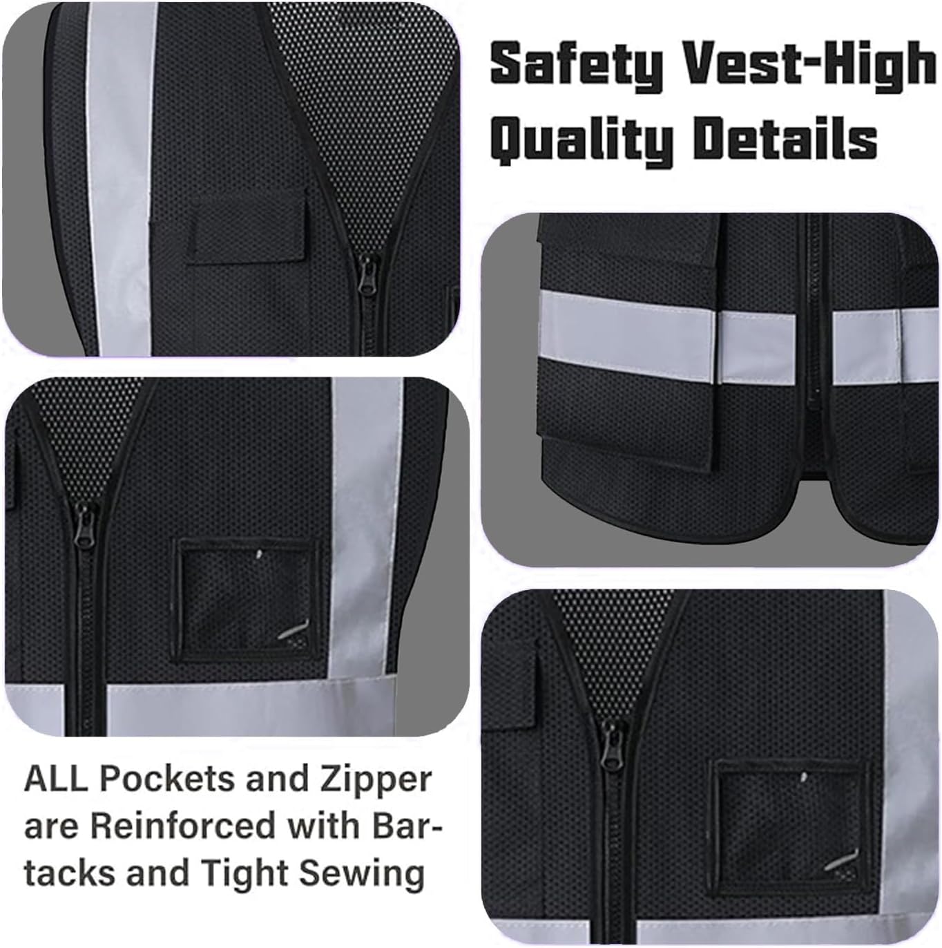 Reflective Mesh Safety Vest, Breathable Hi Vis Vest Construction Work with 5 Pockets and Zipper for Men Women