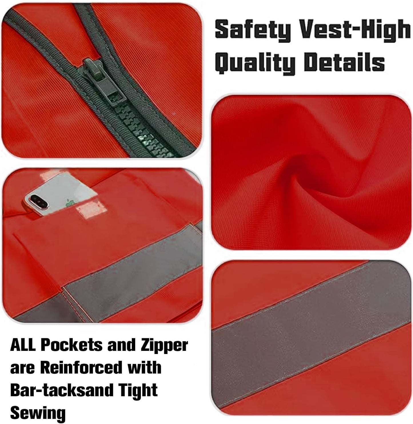 Safety Vests 20 Pack,Hi Vis Construction Vest with 5 Pockets and Zipper,Reflective Vest for Men Women Work One Size