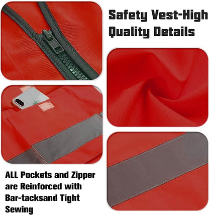 Safety Vests 20 Pack,Hi Vis Construction Vest with 5 Pockets and Zipper,Reflective Vest for Men Women Work One Size
