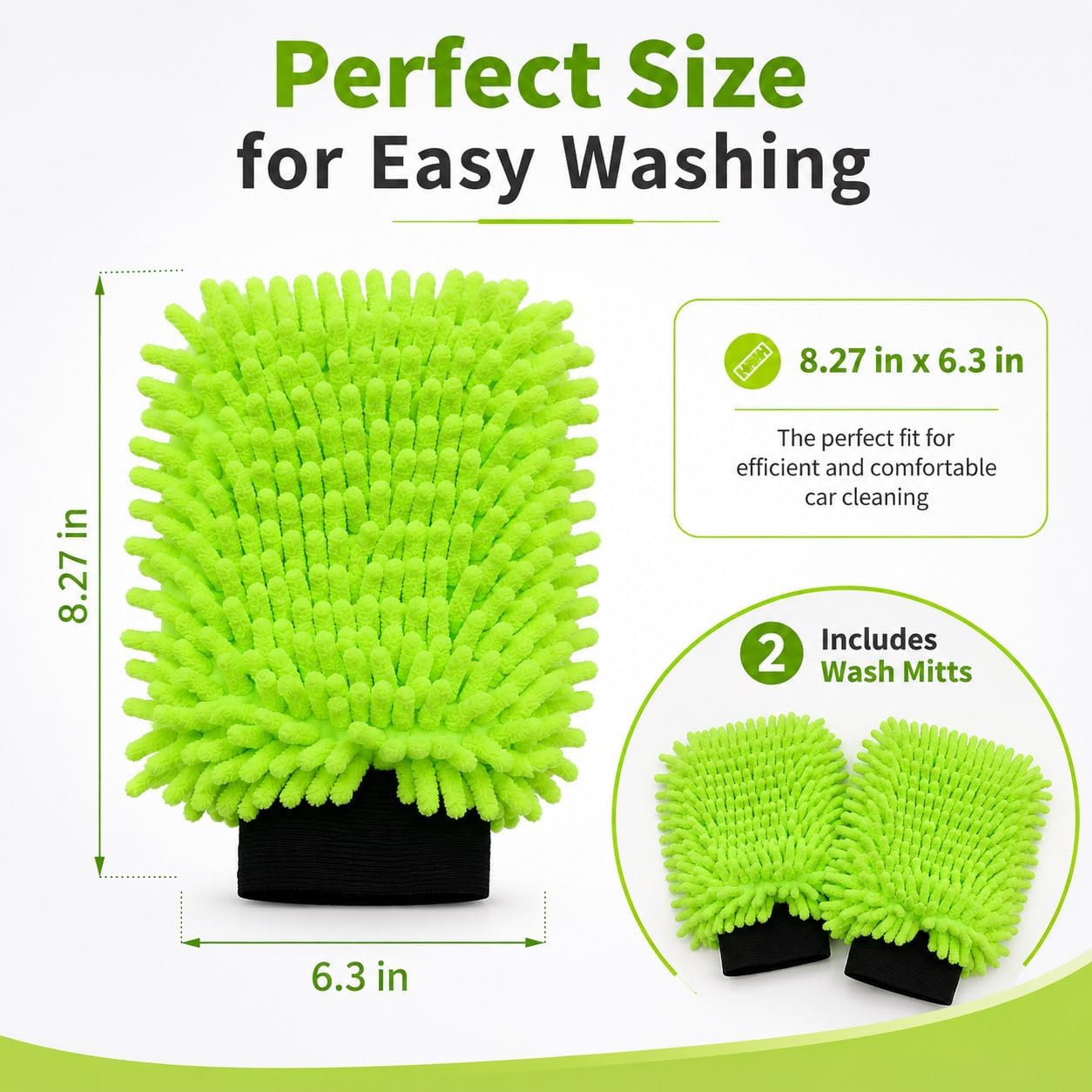 2PK Chenille Microfiber Car Wash Mitt – Ultra-Soft, Scratch-Free, Highly Absorbent Wash Mitts for Car Washing & Detailing, Lint-Free with Rich Foam (8.27" x 6.3")