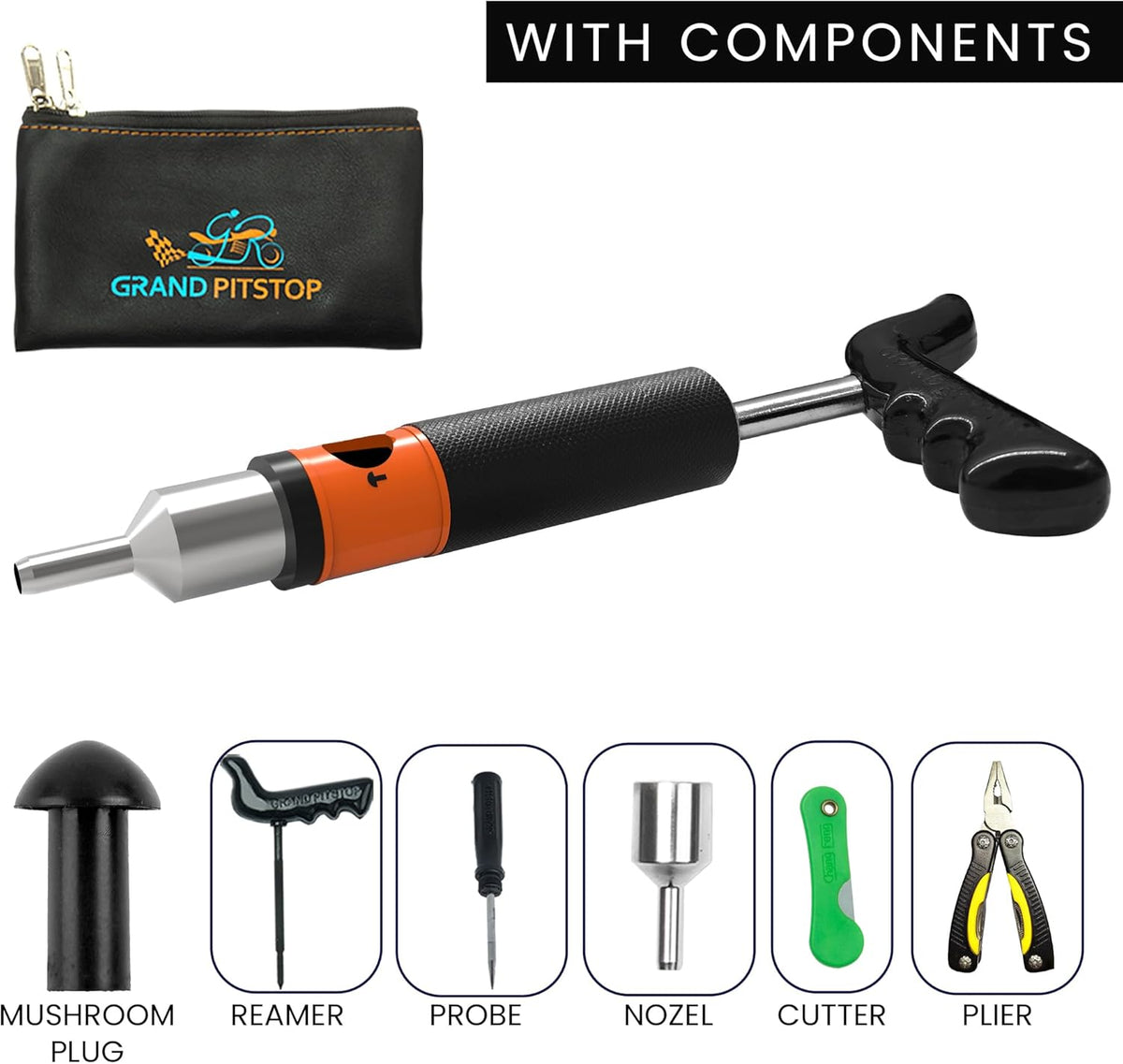 GRAND PITSTOP 20 Pcs Tubeless Tire Puncture Repair Kit with Mushroom Plug for Tyre Punctures and Flats on Cars, Motorcycles, ATV, Trucks & Tractors (15 Mushroom Plugs)