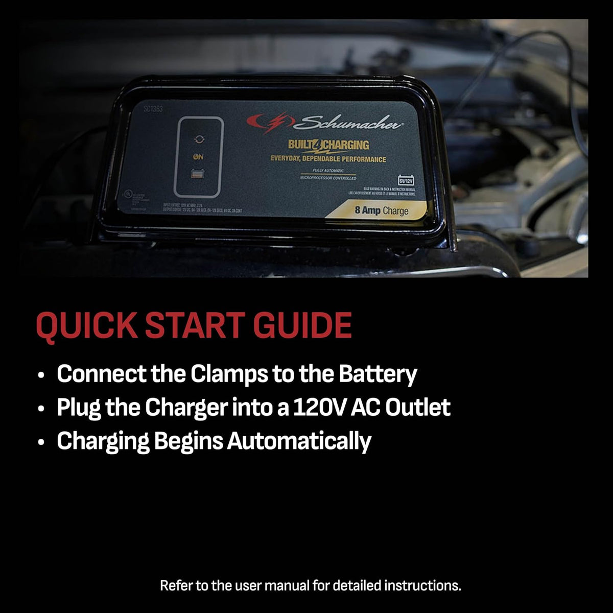 Schumacher Electric 8A Car Battery Charger and Maintainer, 3-in-1 Solution, for 6V/12V Power Sport, Automotive, and Marine Batteries, SC1363