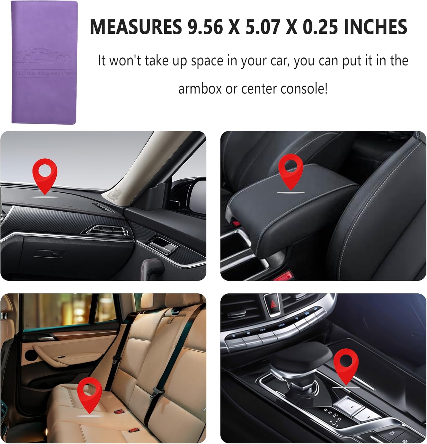 Car Registration and Insurance Holder,PU Leather Car Glove Box Organizer Car Document Holder for ID,Driver's License,Universal Car Organizer Car Accessories for Women/Men (Red)