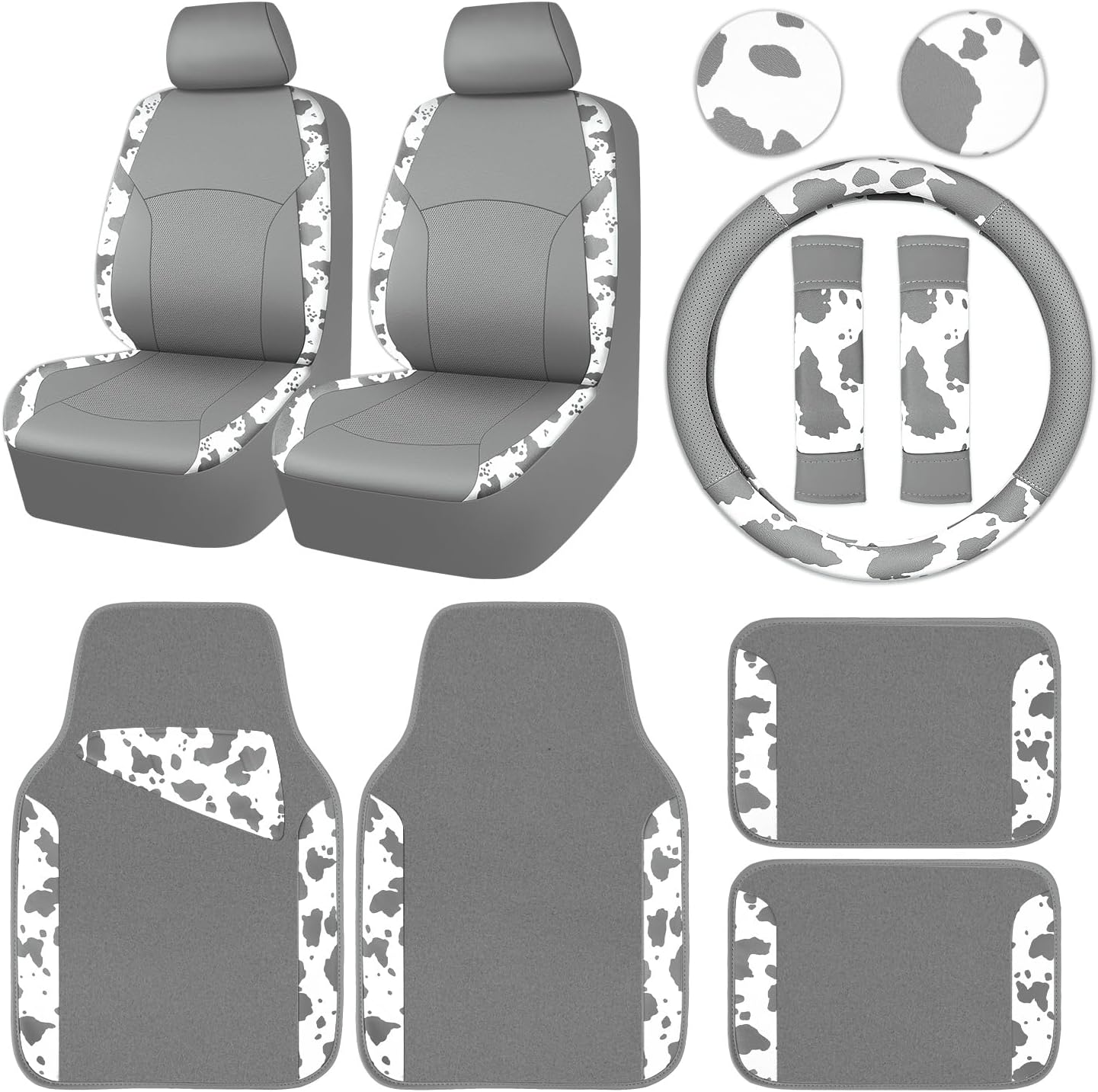 CAR PASS Waterproof Universal Car Floor Mats, Leopard Print Car Mats Fit for SUV,Vans,sedans, Trucks,Set of 4pcs Car Carpet with Driver Heel Pad and Nibs Backing, Leopard Car Accessories Gray Leopard