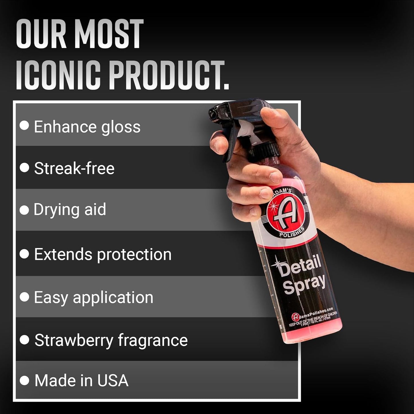 Adam's Polishes Detail Spray - Quick Waterless Detailer Spray For Car Detailing, Polisher Clay Bar & Wax Boosting Tech, Add Shine Gloss & Depth