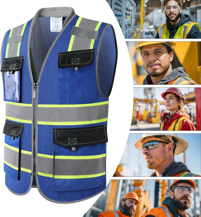 JKSafety Safety Vest for Men Women Hi Vis with Pockets and Cushioned Collar Construction Vest Meet ANSI Standard (BX360)