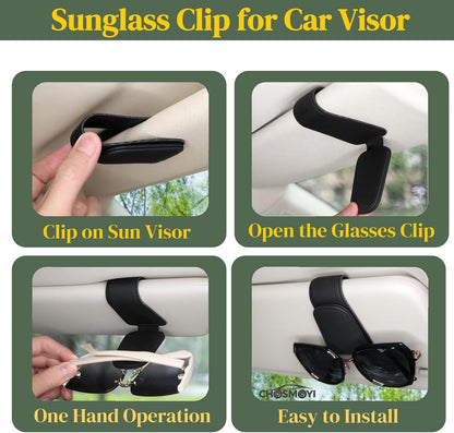CHOSMOYI Magnetic Leather Sunglass Holder for Car, Sunglasses Clip for Car Visor, Auto Interior Accessories Universal for Different Size Eyeglasses (Black)